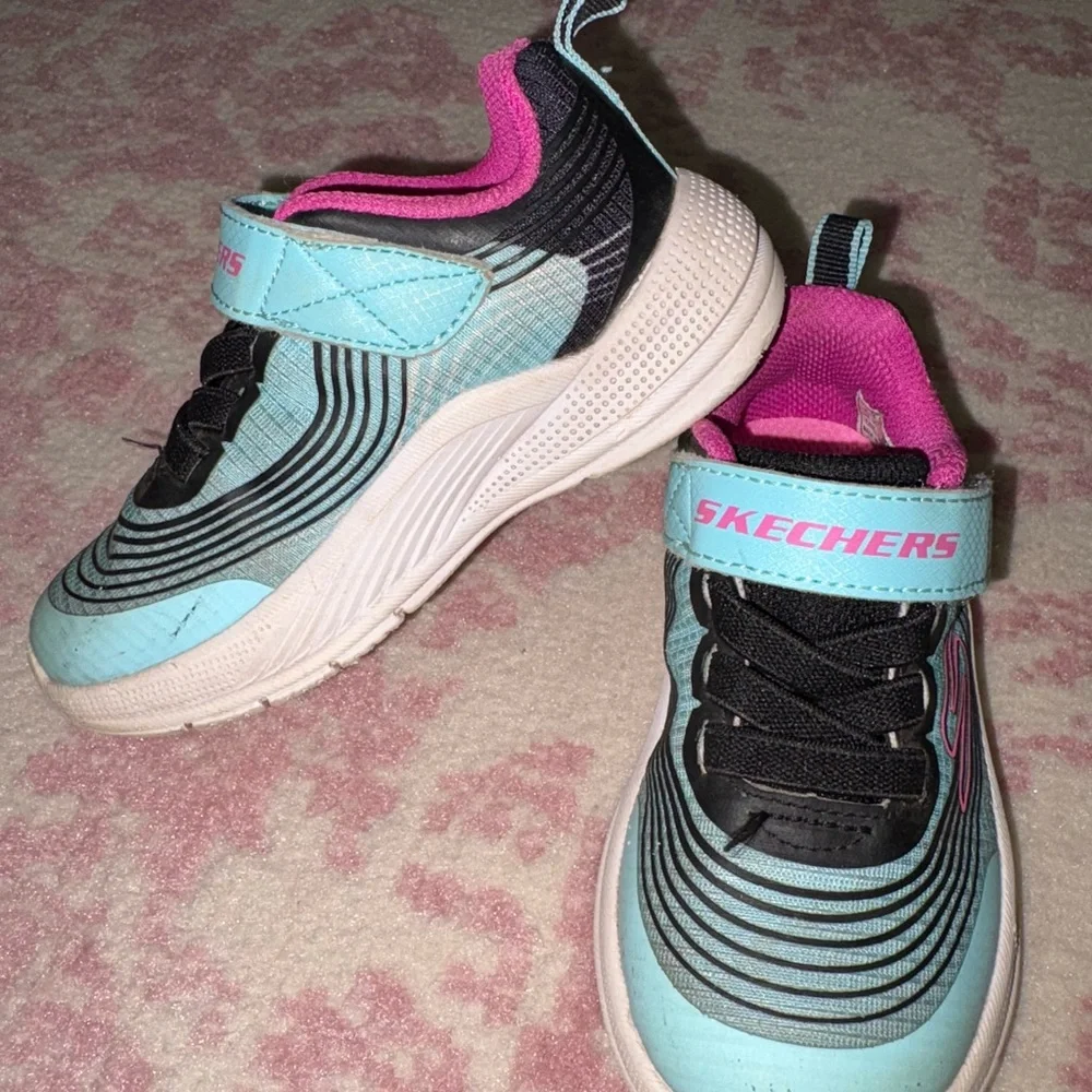Skechers Microspec Advance Sneakers Aqua & Pink Toddler Girl size 7